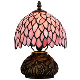 WERFACTORY Desk Pink Small Tiffany Lamp Wisteria Style Stained Glass Mushroom Table Lamp Bronze Mini Accent Lamp