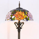 Werfactory® Tiffany Floor Lamp W16 H66 Inch Green Stained Glass Yellow Purple Rose Style Standing Reading Light