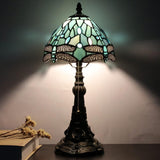 Werfactory® Stained Glass Sea Blue Dragonfly Style Desk Light Wide 8 Inch Tiffany Table Lamp