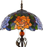 Werfactory® Tiffany Floor Lamp Yellow Purple Rose Style W16 H70 Inch Stained Glass Standing Reading Light