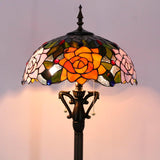 Werfactory® Tiffany Floor Lamp W16 H66 Inch Green Stained Glass Yellow Purple Rose Style Standing Reading Light