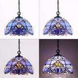 Werfactory® Tiffany Style Plug in Pendant Light 12 Inch Blue Purple Baroque Stained Glass Hanging Lamp