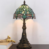 Werfactory® Stained Glass Sea Blue Dragonfly Style Desk Light Wide 8 Inch Tiffany Table Lamp