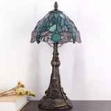 Werfactory® Stained Glass Sea Blue Dragonfly Style Desk Light Wide 8 Inch Tiffany Table Lamp