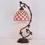 Werfactory®Tiffany Lamp Pink Pearl Style 8 Inch Bedside Stained Glass Table Desk Light