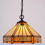 Werfactory®Tiffany Stained Glass Pendant Light Plug in Yellow Hexagon 12 Inch Hanging Lamp