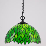 Werfactory®Tiffany Pendant Light Plug in Green Wisteria Stained Glass 12 Inch Hanging Lamp