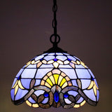 Werfactory® Tiffany Style Plug in Pendant Light 12 Inch Blue Purple Baroque Stained Glass Hanging Lamp