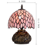 WERFACTORY Desk Pink Small Tiffany Lamp Wisteria Style Stained Glass Mushroom Table Lamp Bronze Mini Accent Lamp