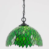 Werfactory®Tiffany Pendant Light Plug in Green Wisteria Stained Glass 12 Inch Hanging Lamp