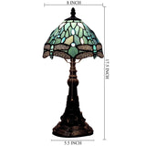 Werfactory® Stained Glass Sea Blue Dragonfly Style Desk Light Wide 8 Inch Tiffany Table Lamp