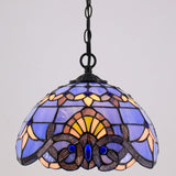 Werfactory® Tiffany Style Plug in Pendant Light 12 Inch Blue Purple Baroque Stained Glass Hanging Lamp