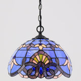 Werfactory® Tiffany Style Plug in Pendant Light 12 Inch Blue Purple Baroque Stained Glass Hanging Lamp