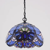 Werfactory® Tiffany Style Plug in Pendant Light 12 Inch Blue Purple Baroque Stained Glass Hanging Lamp