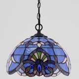 Werfactory® Tiffany Style Plug in Pendant Light 12 Inch Blue Purple Baroque Stained Glass Hanging Lamp