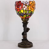 6 inch Small Tiffany Lamp Mini Stained Glass Table Lamp Red Rose Uplight