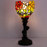 6 inch Small Tiffany Lamp Mini Stained Glass Table Lamp Red Rose Uplight