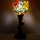 6 inch Small Tiffany Lamp Mini Stained Glass Table Lamp Red Rose Uplight