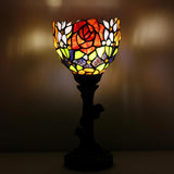 6 inch Small Tiffany Lamp Mini Stained Glass Table Lamp Red Rose Uplight