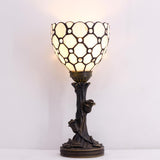 6 inch Tiffany Lamp Mini Stained Glass Table Lamp Cream Bead Uplight