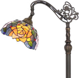 Tiffany Floor Lamp Stained Glass Orange Red Rose Arched Reading Light