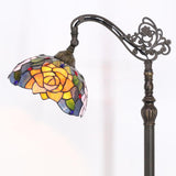 Tiffany Floor Lamp Stained Glass Orange Red Rose Arched Reading Light