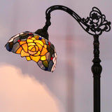 Tiffany Floor Lamp Stained Glass Orange Red Rose Arched Reading Light