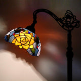 Tiffany Floor Lamp Stained Glass Orange Red Rose Arched Reading Light