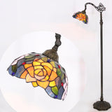 Tiffany Floor Lamp Stained Glass Orange Red Rose Arched Reading Light