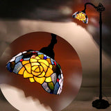 Tiffany Floor Lamp Stained Glass Orange Red Rose Arched Reading Light