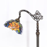 Tiffany Floor Lamp Stained Glass Orange Red Rose Arched Reading Light