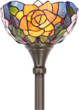 Tiffany Torchiere Floor Lamp Stained Glass Purple Orange Rose Flower Standing