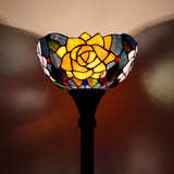 Tiffany Torchiere Floor Lamp Stained Glass Purple Orange Rose Flower Standing