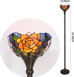 Tiffany Torchiere Floor Lamp Stained Glass Purple Orange Rose Flower Standing