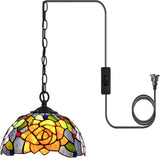 10 inch Tiffany Pendant Light Plug in Stained Glass Hanging Lamp