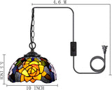 10 inch Tiffany Pendant Light Plug in Stained Glass Hanging Lamp