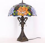 16 Inch Tiffany Table Lamp Purple Orange Rose Flower Desk Reading Light