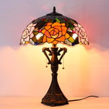 16 Inch Tiffany Table Lamp Purple Orange Rose Flower Desk Reading Light