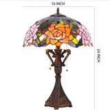 16 Inch Tiffany Table Lamp Purple Orange Rose Flower Desk Reading Light