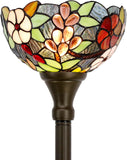 Tiffany Torchiere Floor Lamp Stained Glass Green Grape Standing Corner Torch Uplight