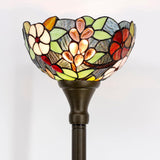 Tiffany Torchiere Floor Lamp Stained Glass Green Grape Standing Corner Torch Uplight