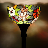 Tiffany Torchiere Floor Lamp Stained Glass Green Grape Standing Corner Torch Uplight