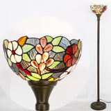 Tiffany Torchiere Floor Lamp Stained Glass Green Grape Standing Corner Torch Uplight