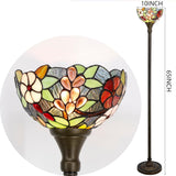 Tiffany Torchiere Floor Lamp Stained Glass Green Grape Standing Corner Torch Uplight