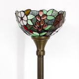 Tiffany Torchiere Floor Lamp Stained Glass Green Grape Standing Corner Torch Uplight