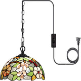 10 inch Tiffany Pendant Light Plug in Stained Glass Lamp Green Purple Grape