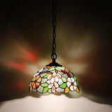 10 inch Tiffany Pendant Light Plug in Stained Glass Lamp Green Purple Grape