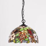 12 Inch Tiffany Pendant Light Plug in Green Purple Grape Stained Glass Hanging Lamp