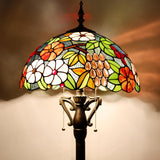 16 inch Tiffany Floor Lamp Green Purple Grape Stained Glass Standing Light