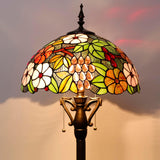 16 inch Tiffany Floor Lamp Green Purple Grape Stained Glass Standing Light